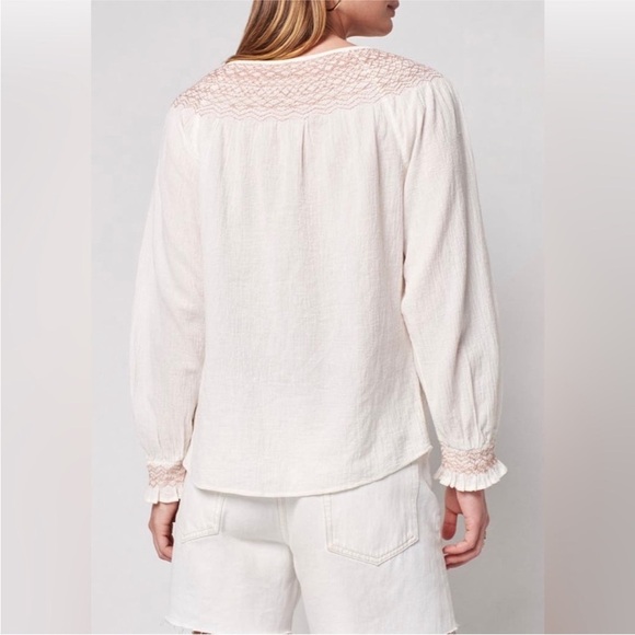 Faherty Laura Embroidered smock neck Blouse Sz L New - Picture 3 of 9